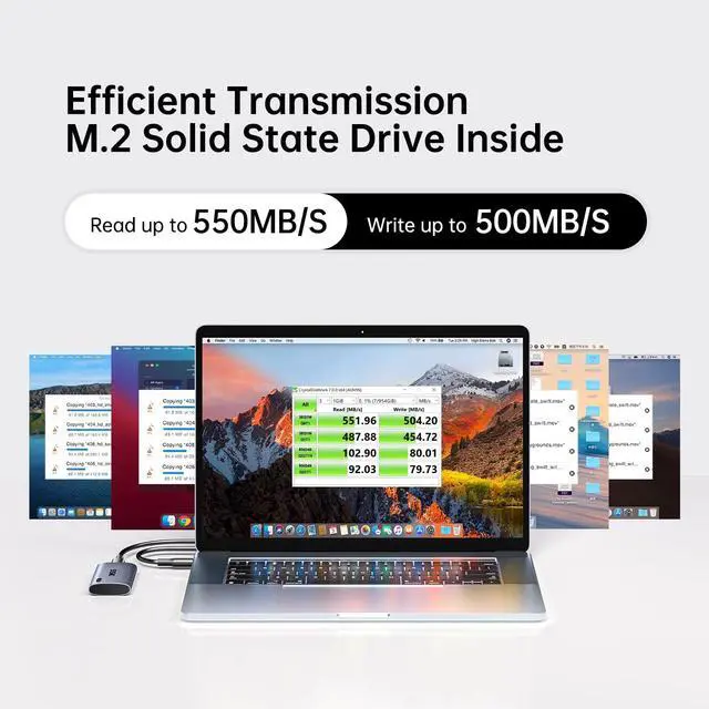 Alt view image 2 of 5 - SSK 1TB SSD External Hard Drive, Portable SSD Up to 550MB/s Fast Solid State Drives, External Drive USB 3.2 Gen2 for iPhone 15/Pro, Windows, Mac, Android with LED Light, Trim, Smart Supported