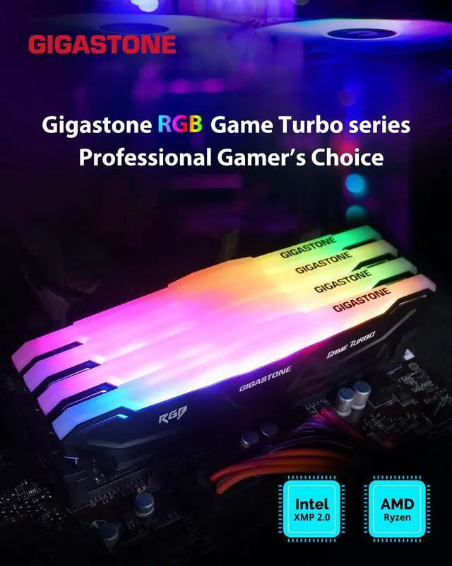 Alt view image 2 of 5 - RGB DDR4 RAM GIGASTONE Game PRO 16GB Kit (2x8GB) DDR4-3600MHz PC4-28800 CL 18-22-22-42 Intel XMP 2.0 AMD Ryzen 1.35V UDIMM 288 Pin Unbuffered Non ECC High Performance Gaming Desktop Memory - Black