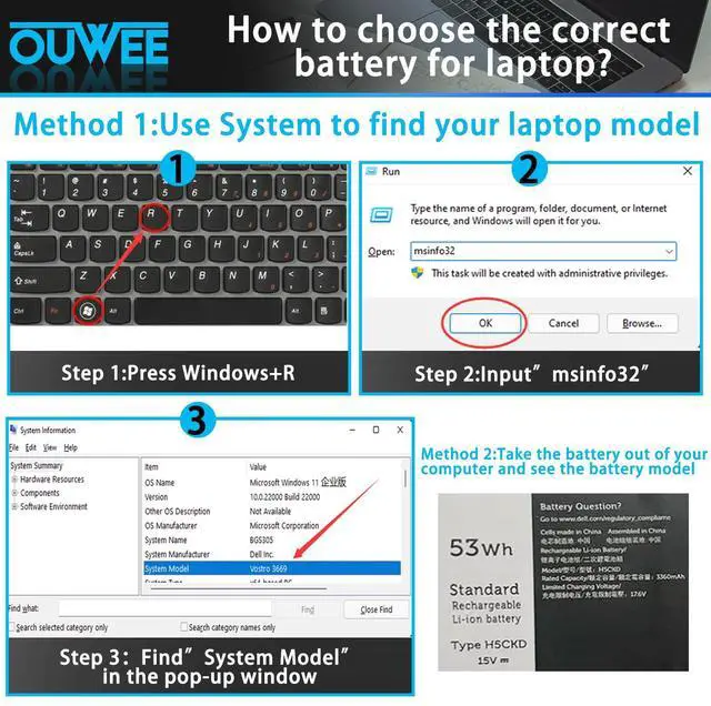 Alt view image 5 of 5 - OUWEE H5CKD 53Wh Battery Replacement for Dell Inspiron 5300 5301 5401 5402 5408 5409 5501 5502 5508 5509,Inspiron 5400 5406 7405 7300 7306 7500 7506 2-in-1 Silver Latitude 3410 3510 Vostro 5502 15V