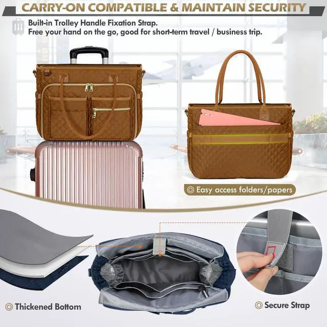 Alt view image 5 of 5 - RAINSMORE Teacher Tote Bag 15.6 inch Laptop Bag for Women Work Bags Laptop Tote Nurse Bag Professional Computer Messenger with Insulated Pocket, Laptop Briefcase for Office, College, Nursing, Brown
