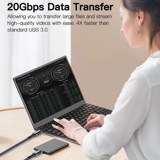 Alt view image 4 of 5 - Talmosal 100W for Long Thunderbolt 3 Cable 15 ft, Support 4K@60Hz 20Gbps with PD Fast Charging for iPhone 16/15, MacBook Pro, Docking, eGPU, SSD, Surface Pro, VR Headset