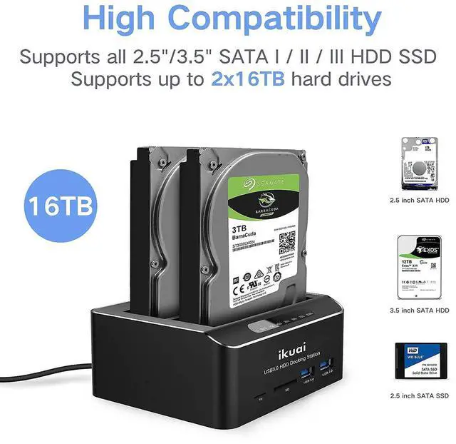 Alt view image 4 of 5 - SATA Dual Bay Hard Drive Docking Station +USB 3.0 Active Extension Cable 32 Feet with 5V 2A Power Adapter