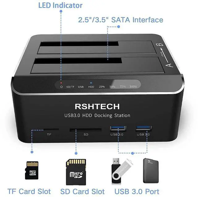 Alt view image 5 of 5 - SATA Dual Bay Hard Drive Docking Station +USB 3.0 Active Extension Cable 32 Feet with 5V 2A Power Adapter