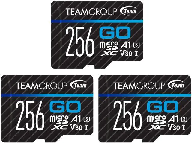Main image of TEAMGROUP GO Card 256GB x 3 PACK Micro SDXC UHS-I U3 V30 4K for GoPro & Drone & Action Cameras High Speed Flash Memory Card with Adapter for Outdoor Sports, 4K Shooting, Nintendo-Switch TGUSDX256GU362