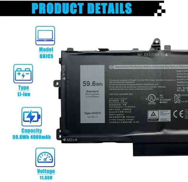 Alt view image 2 of 5 - AOMKA GHJC5 59.6Wh Laptop Battery Replacement for Dell Latitude 9420 9430 Latitude 9420 2-in-1 Latitude 9430 2-in-1 Series 3VV58 0JJ4XT 0VTH85 06VJ1F 09YD1V 11.55V 4900mAh 3-Cell