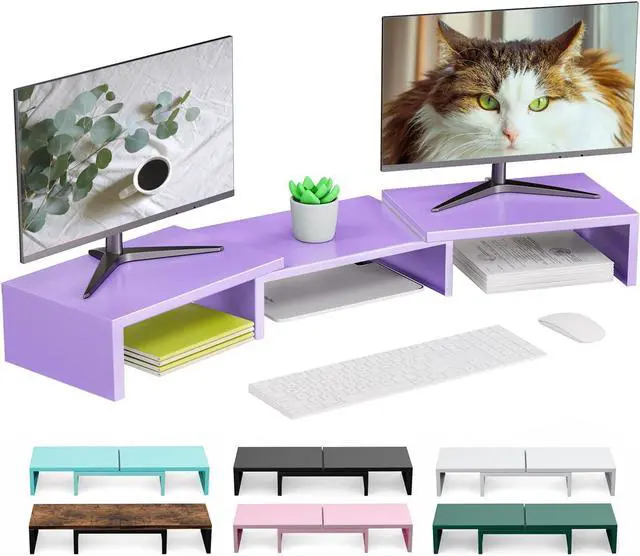 Main image of OUTIOE Dual Monitor Stand for Desk, Metal Monitor Riser, Purple Office Supplies Desk Accessories (Purple)