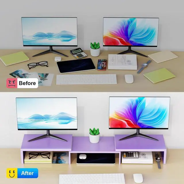 Alt view image 2 of 5 - OUTIOE Dual Monitor Stand for Desk, Metal Monitor Riser, Purple Office Supplies Desk Accessories (Purple)