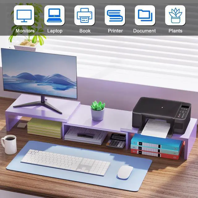 Alt view image 3 of 5 - OUTIOE Dual Monitor Stand for Desk, Metal Monitor Riser, Purple Office Supplies Desk Accessories (Purple)