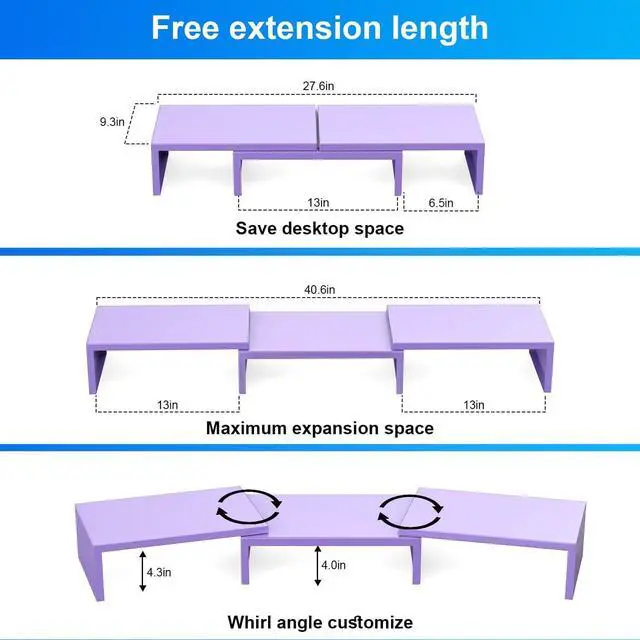 Alt view image 4 of 5 - OUTIOE Dual Monitor Stand for Desk, Metal Monitor Riser, Purple Office Supplies Desk Accessories (Purple)