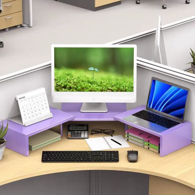 Alt view image 5 of 5 - OUTIOE Dual Monitor Stand for Desk, Metal Monitor Riser, Purple Office Supplies Desk Accessories (Purple)