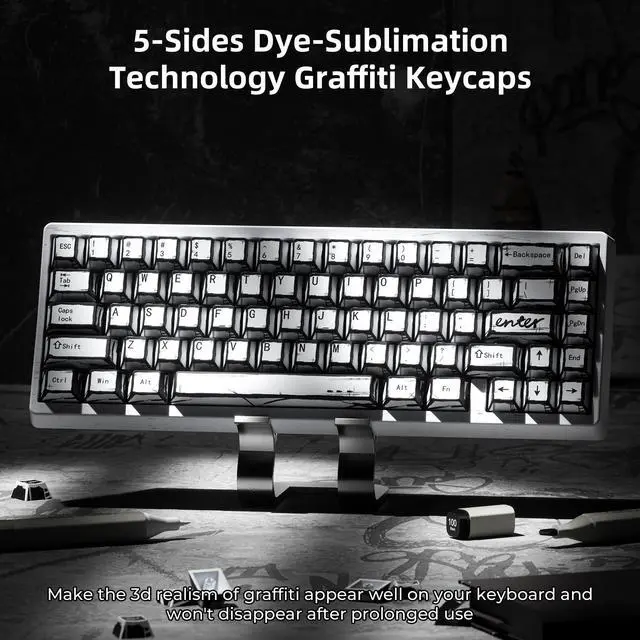 Alt view image 2 of 5 - GMKWTL XVX White PBT Keycaps, Cherry Profile Keycap Set, Dye Sublimation Graffiti Keyboard Keycaps Suitable for 60% 65% 75% 80% 100% MX Switches Mechanical Keyboard