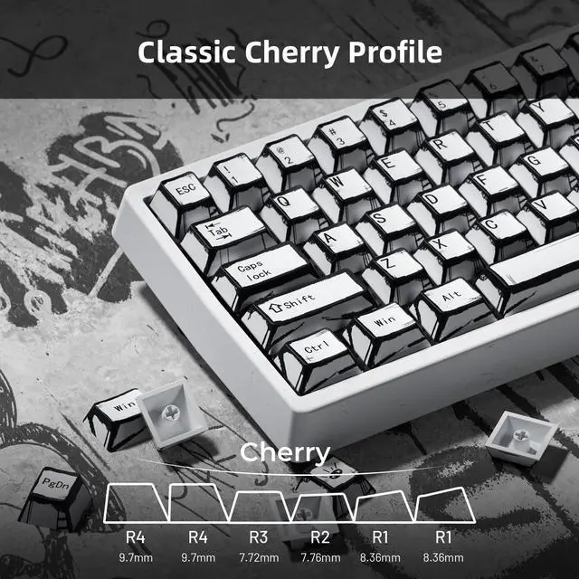 Alt view image 5 of 5 - GMKWTL XVX White PBT Keycaps, Cherry Profile Keycap Set, Dye Sublimation Graffiti Keyboard Keycaps Suitable for 60% 65% 75% 80% 100% MX Switches Mechanical Keyboard