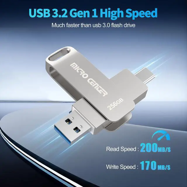 Alt view image 3 of 5 - Micro Center SuperSpeed 256GB USB 3.2 Dual Drive Type-C & OTG Type-A 2-in-1 up to 200MB/s Swivel Metal Flash Drive Memory Storage Stick for Android Phones Tablets Mac Laptop