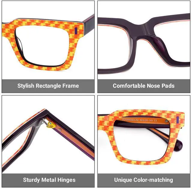 Alt view image 3 of 5 - Zeelool Blue Light Glasses for Women Orange Rectangle Eyeglasses Bluelight Blocking Chic Stylish Eyewear Glasses JGA694383-02B