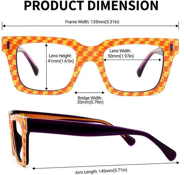 Alt view image 5 of 5 - Zeelool Blue Light Glasses for Women Orange Rectangle Eyeglasses Bluelight Blocking Chic Stylish Eyewear Glasses JGA694383-02B