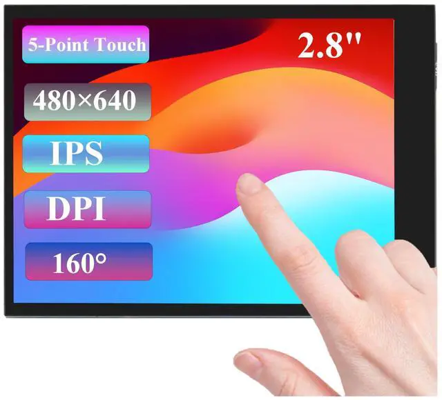 Main image of 2.8inch DPI LCD Screen Compatible with Raspberry Pi 5/4B/3B+/3B/3A+/Pi Zero/Zero W/WH/Zero 2W, 480x640 Resolution IPS Display, 5-Points Capacitive Touch Control, Optical Bonding Toughened Glass Cover