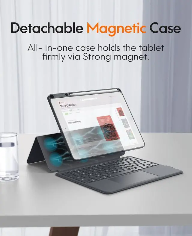 Alt view image 3 of 5 - CHESONA Rugged Keyboard Case for iPad 9th 2022/8th/7th Generation, Magnetic Detachable Case, Premium Trackpad, 15°-180° Adjustable Stand, Portrait/Landscape Backlit Keyboard for iPad 10.2-inch, Gray