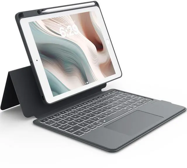 Main image of CHESONA Rugged Keyboard Case for iPad 9th 2022/8th/7th Generation, Magnetic Detachable Case, Premium Trackpad, 15°-180° Adjustable Stand, Portrait/Landscape Backlit Keyboard for iPad 10.2-inch, Gray