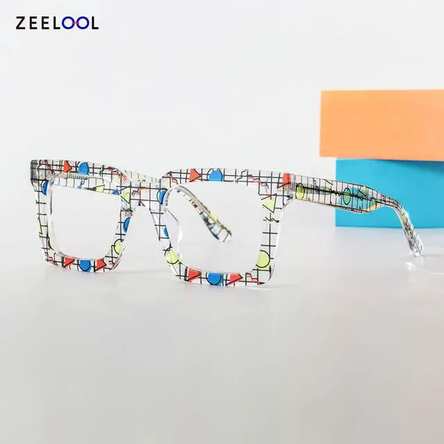 Alt view image 3 of 5 - Zeelool Sqaure Blue Light Blocking Glasses, Acetate Glasses Frame for Men Eyeglasses with Clear Lenses Anti Eyestrain & UV from Computer/TV/Phone ZJGA236887-02B
