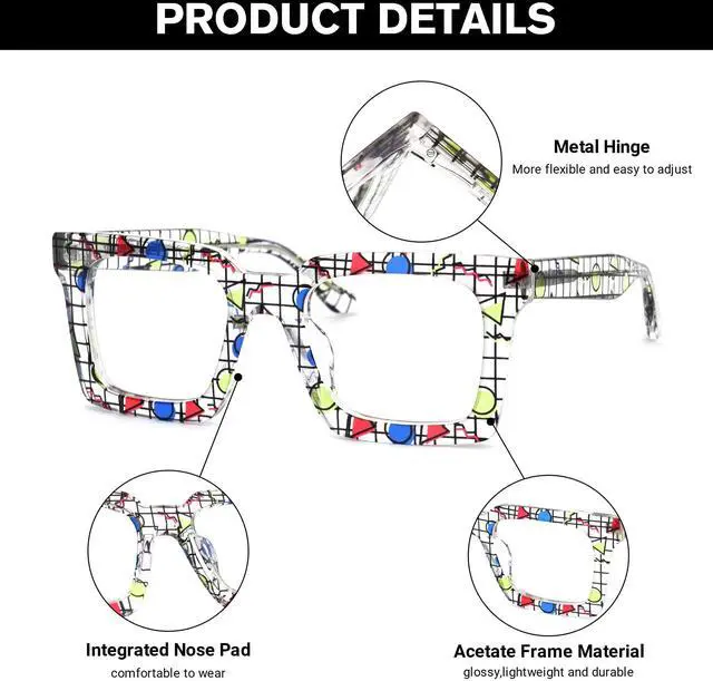 Alt view image 4 of 5 - Zeelool Sqaure Blue Light Blocking Glasses, Acetate Glasses Frame for Men Eyeglasses with Clear Lenses Anti Eyestrain & UV from Computer/TV/Phone ZJGA236887-02B