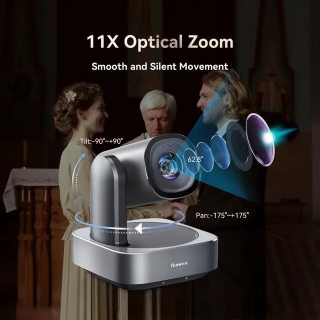 Alt view image 4 of 5 - Tenveo Conference Room Video Camera System Bundle 11X Optical Zoom FHD 1080P 60FPS USB3.0/HDMI PTZ Camera and Bluetooth Wireless Conference Speakerphone Set for Conference Church Services