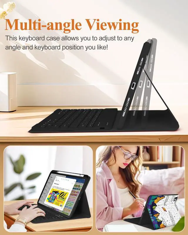 Alt view image 5 of 5 - Wazzasoft for iPad Air 11 inch Case 2024, Air 5th/4th Generation 10.9, Pro 11'' Case with Keyboard Pencil Holder Folio Tablet Cover Men Boys Cute Cool Fun Funny Alien for iPad Air 11 2024 (M2), Pro 11