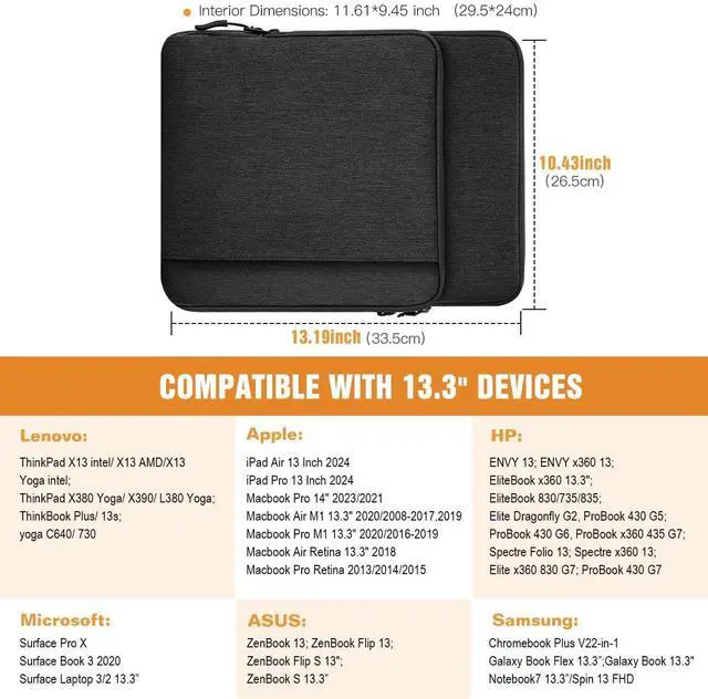 Alt view image 2 of 5 - TiMOVO 13.3-14 Inch Laptop Sleeve Carrying Bag with Pockets for iPad Air 13 Inch 2024,iPad Pro 13 Inch 2024,MacBook Air 2022-2018,MacBook Pro M2/M2/M1 Pro/M1 Max,Galaxy Tab S9+/S8+ 12.4",Black