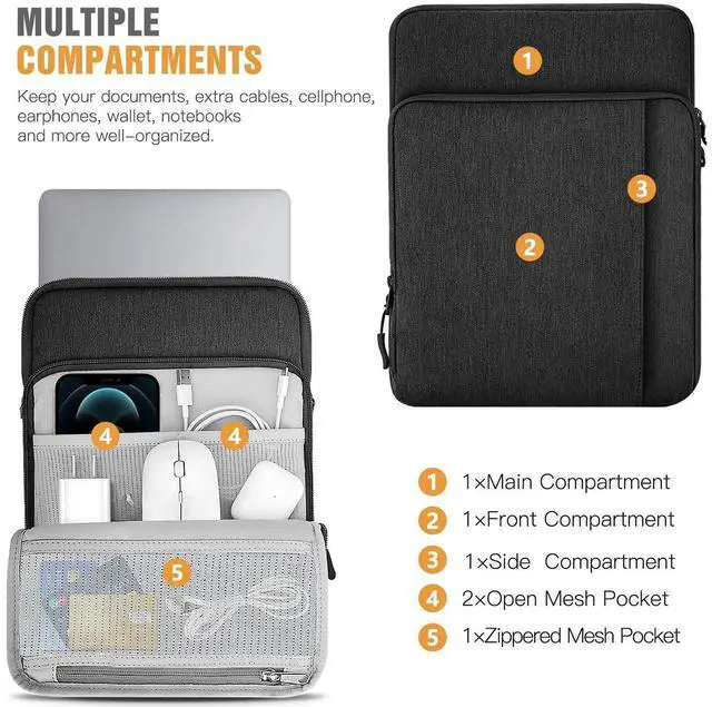 Alt view image 4 of 5 - TiMOVO 13.3-14 Inch Laptop Sleeve Carrying Bag with Pockets for iPad Air 13 Inch 2024,iPad Pro 13 Inch 2024,MacBook Air 2022-2018,MacBook Pro M2/M2/M1 Pro/M1 Max,Galaxy Tab S9+/S8+ 12.4",Black