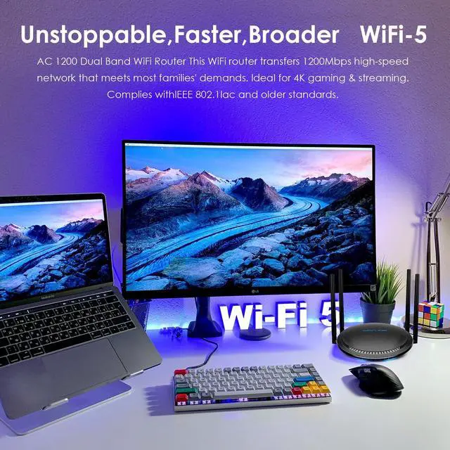 Alt view image 3 of 5 - WAVLINK 2025 AC1200 Dual Band WiFi Router, 1200Mbps High-Speed Wireless Internet, 4 Gigabit Ports, USB 3.0, Touchlink Technology, WPA3 Security, Parental Control, Supports Up to 128 Devices