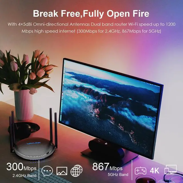 Alt view image 4 of 5 - WAVLINK 2025 AC1200 Dual Band WiFi Router, 1200Mbps High-Speed Wireless Internet, 4 Gigabit Ports, USB 3.0, Touchlink Technology, WPA3 Security, Parental Control, Supports Up to 128 Devices