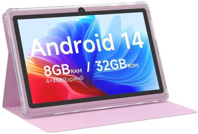 Main image of Android 14 Tablet 7 inch Tablets with Case, 8GB RAM 32GB ROM 1TB Expand, Quad-Core Processor Tablet PC, 1024 x 600 IPS Screen, Dual Camera, 3000mAh Battery, Bluetooth, WiFi, GMS, Widevine L1, Pink
