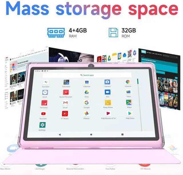 Alt view image 4 of 5 - Android 14 Tablet 7 inch Tablets with Case, 8GB RAM 32GB ROM 1TB Expand, Quad-Core Processor Tablet PC, 1024 x 600 IPS Screen, Dual Camera, 3000mAh Battery, Bluetooth, WiFi, GMS, Widevine L1, Pink