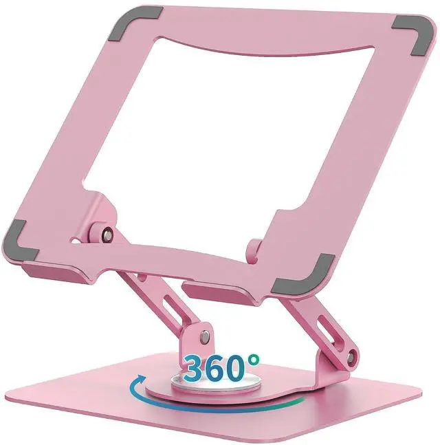 Main image of SOUNDANCE Laptop Stand with 360° Rotating Base, Ergonomic Computer Riser for Desk, Adjutable Height Muti-Angle, Foldable Laptop Mount, Stable Metal Holder Support 10-15.6" Notebook PC, Pink