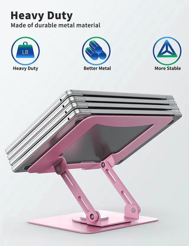 Alt view image 4 of 4 - SOUNDANCE Laptop Stand with 360° Rotating Base, Ergonomic Computer Riser for Desk, Adjutable Height Muti-Angle, Foldable Laptop Mount, Stable Metal Holder Support 10-15.6" Notebook PC, Pink