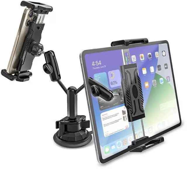 Main image of Kolasels Heavy Duty Dual Tablet Holder for Car/Truck [Metal Arm] Dashboard Windshield Double Mount for Vehicle Dash Suction Stand for iPad Pro/Air/iPhone, 5.5-15.6" Tablets Phone