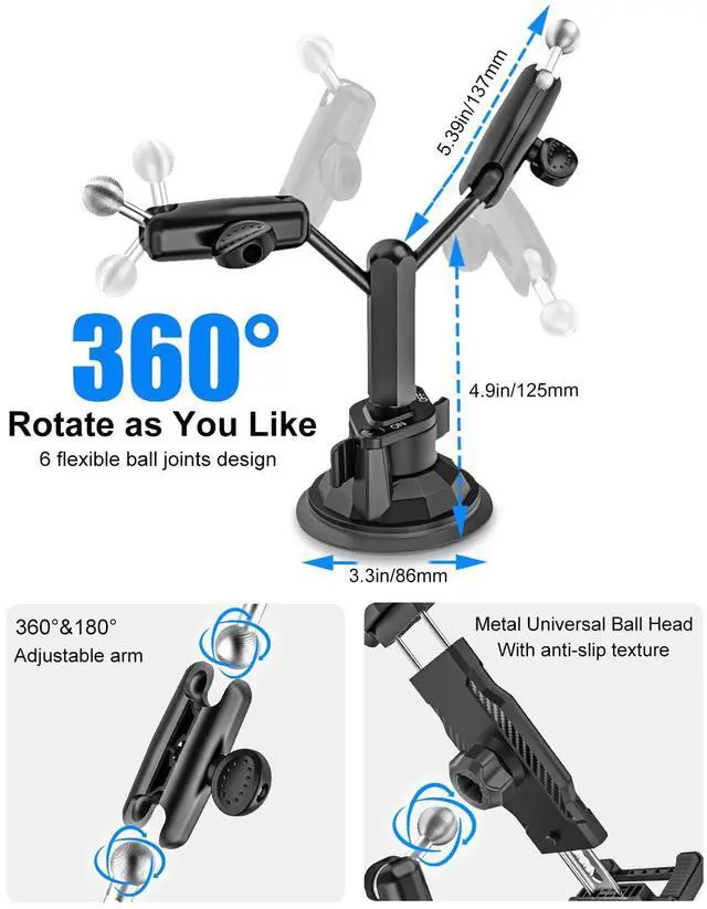 Alt view image 4 of 5 - Kolasels Heavy Duty Dual Tablet Holder for Car/Truck [Metal Arm] Dashboard Windshield Double Mount for Vehicle Dash Suction Stand for iPad Pro/Air/iPhone, 5.5-15.6" Tablets Phone