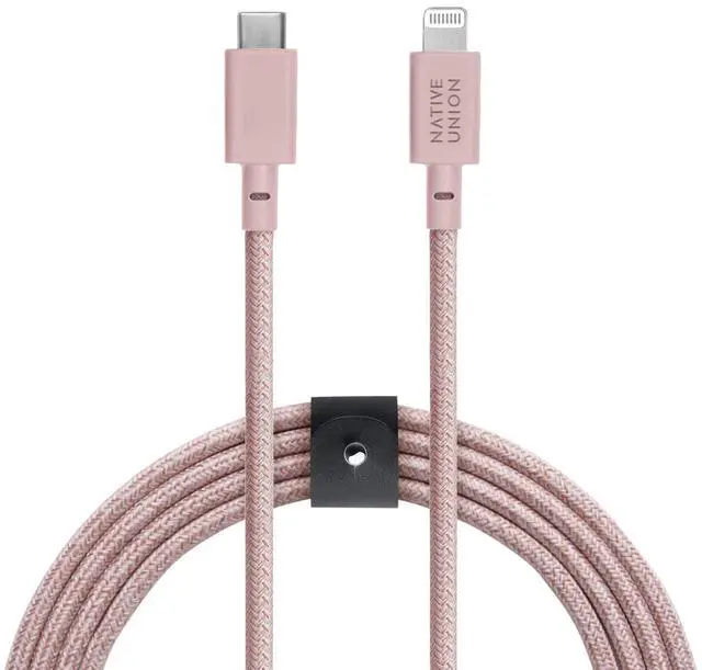Main image of Native Union Belt Cable USB-C to Lightning - 10ft Ultra-Strong Reinforced Cable [MFi Certified] for iPhone 14, Phone 14 Plus, iPhone 14 Pro, iPhone 14 Pro Max, iPhone 13 and Earlier (Rose)