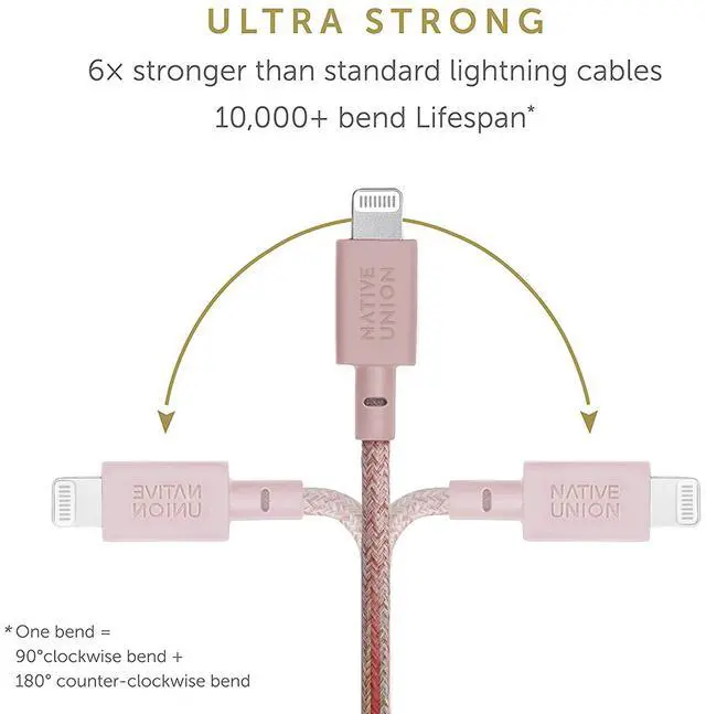 Alt view image 3 of 5 - Native Union Belt Cable USB-C to Lightning - 10ft Ultra-Strong Reinforced Cable [MFi Certified] for iPhone 14, Phone 14 Plus, iPhone 14 Pro, iPhone 14 Pro Max, iPhone 13 and Earlier (Rose)