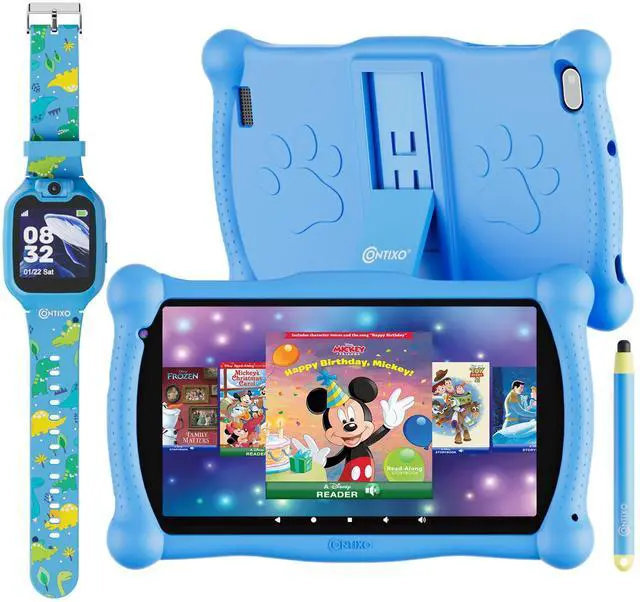 Main image of Contixo Kids Tablet, V10 7 Inch Tablet for Kids and Smart Watch Bundle, 2GB 32 GB Toddler Tablet with Bluetooth, with Smart Watch That Touch Screen, Camera, Video and Audio Recording, MP3 Player