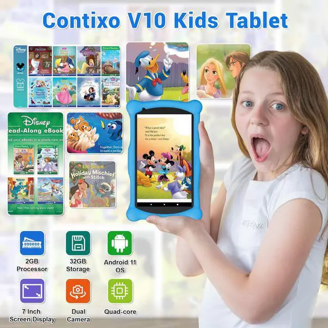 Alt view image 3 of 5 - Contixo Kids Tablet, V10 7 Inch Tablet for Kids and Smart Watch Bundle, 2GB 32 GB Toddler Tablet with Bluetooth, with Smart Watch That Touch Screen, Camera, Video and Audio Recording, MP3 Player
