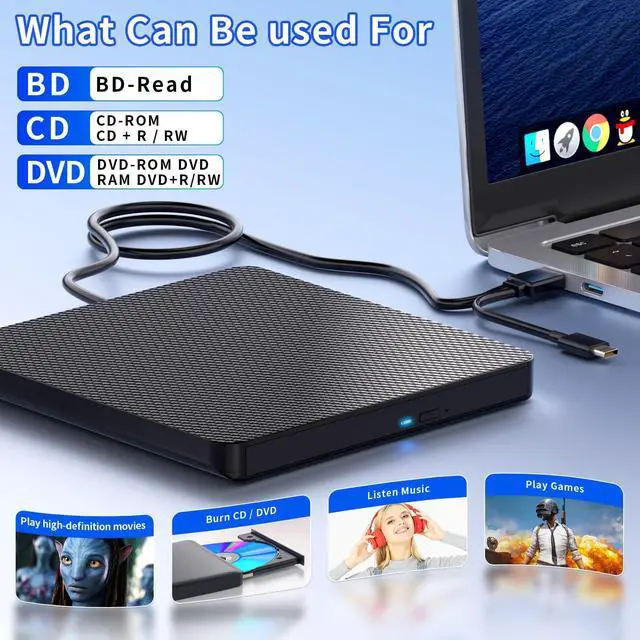 Alt view image 2 of 5 - aelrsoch External Compatible Blu ray Drive Player Read/Write Compatible Bluray Burner Compatible USB 3.0 and Type-C DVD Burner Blu-ray/DVD/CD, BD Drive, Windows 7-11 & Mac, PC M-DISCBlack