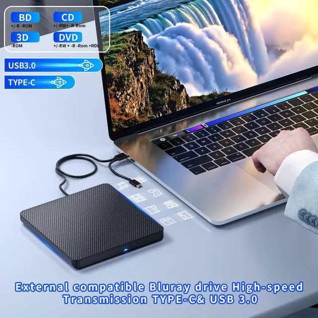 Alt view image 3 of 5 - aelrsoch External Compatible Blu ray Drive Player Read/Write Compatible Bluray Burner Compatible USB 3.0 and Type-C DVD Burner Blu-ray/DVD/CD, BD Drive, Windows 7-11 & Mac, PC M-DISCBlack