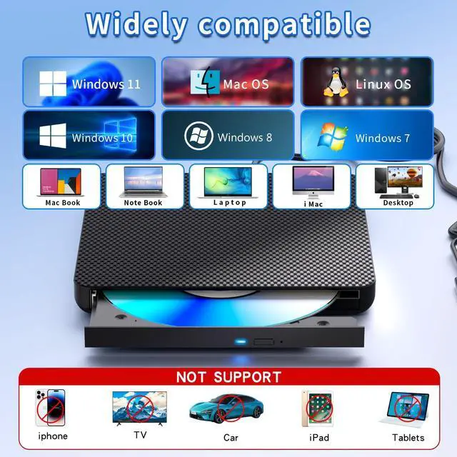 Alt view image 5 of 5 - aelrsoch External Compatible Blu ray Drive Player Read/Write Compatible Bluray Burner Compatible USB 3.0 and Type-C DVD Burner Blu-ray/DVD/CD, BD Drive, Windows 7-11 & Mac, PC M-DISCBlack