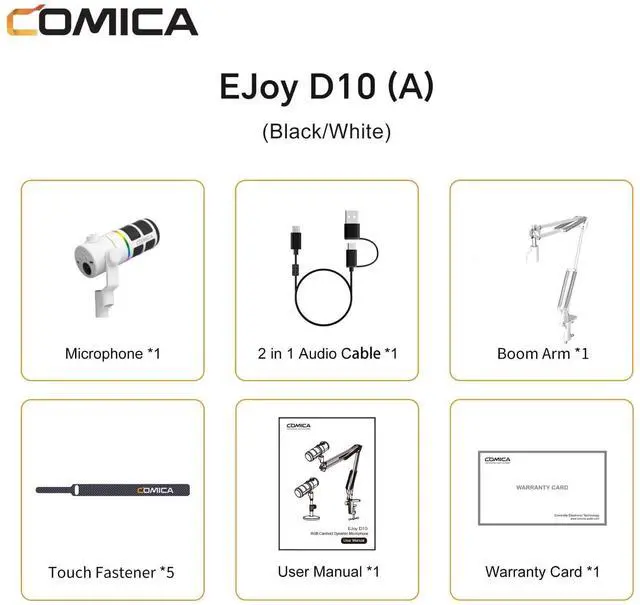 Alt view image 2 of 5 - COMICA EJoy D10 A USB/XLR Dynamic Microphone with RGB Light &CalMix Denoise &Mute Button- Studio-Quality Cardioid Mic with Boom Arm Stand for Gaming, Streaming, Podcast,YouTube(PC/PS5/Xbox/Mac-White