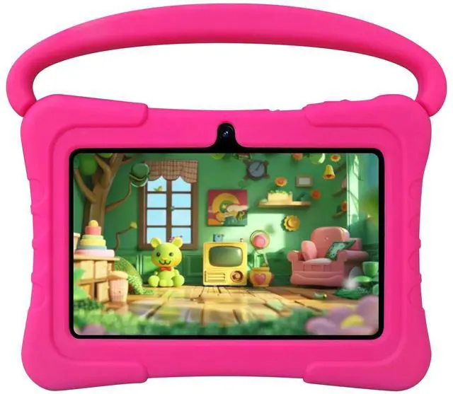 Main image of SAIWAN 7 inch Kids Tablet with Shockproof Case, 1GB RAM 16GB ROM, Android Toddler Tablet with Bluetooth, WiFi, GMS, Parental Control, Educational, Games(Pink)