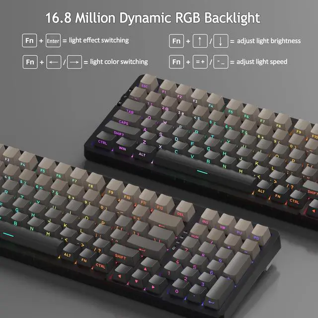 Alt view image 5 of 5 - MageGee LIGHT100 Wireless Creamy Keyboard, Gasket Structure Hot Swappable, 2.4G/USB-C/BT5.0 RGB Backlit Mechanical Gaming Keyboard for Win/Mac/PC, 8000mAh Battery, Side Printed PBT Keycap, Black