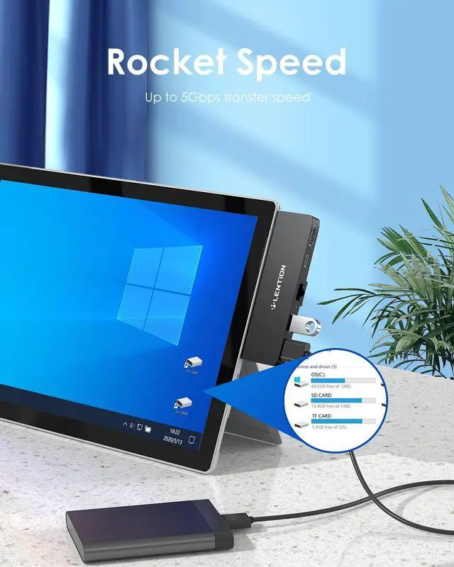 Alt view image 5 of 5 - LENTION Surface Pro 7 USB C Hub Docking Station,5-in-1 Surface Pro 7 Hub,4K@60Hz USB-C to HDMI Hub,USB C to Gigabit Ethernet Hub,2 USB 3.0 Hub,PD Type C Charging Port Hub(CS35,Black)
