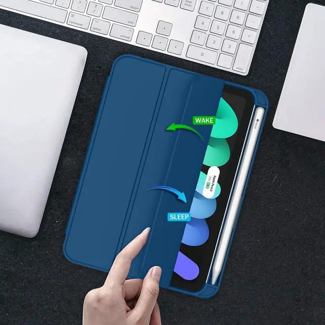 Alt view image 3 of 5 - ZryXal for iPad Mini 7 Case A17 Pro 2024/iPad Mini 6 Case 2021 8.3 Inch with Pencil Holder, iPad Mini 7th/6th Generation Case with Soft TPU Back and Auto Sleep/Wake, Navy Blue