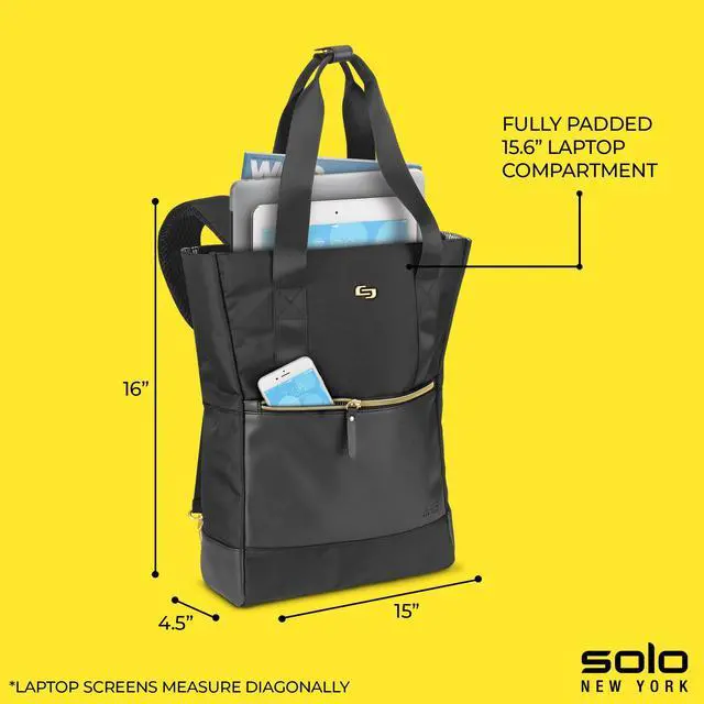 Alt view image 3 of 5 - Solo New York Travel Laptop Backpack Tote for Women - Shoulder Bag for Work, Fits 15.6" Computer, Converts from Tote to Backpack, Anti-Theft Pocket, Hideaway Strap - Parker, Black