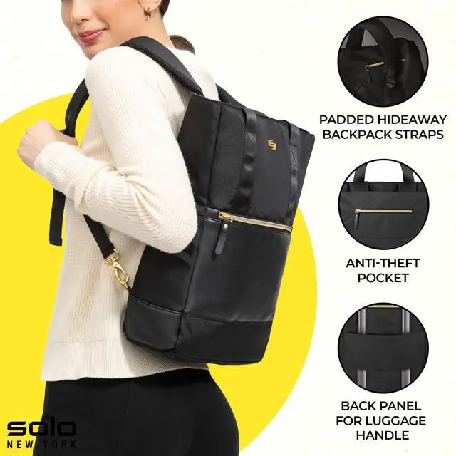 Alt view image 2 of 5 - Solo New York Travel Laptop Backpack Tote for Women - Shoulder Bag for Work, Fits 15.6" Computer, Converts from Tote to Backpack, Anti-Theft Pocket, Hideaway Strap - Parker, Black